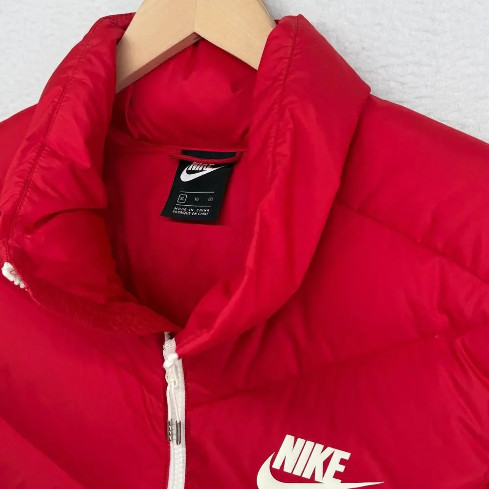 NIKE Vest Mens XL NSW Windrunner Duck Down Fill Puffer Insulated Full Zip Red